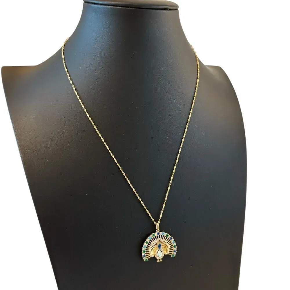 Rachel Zoe Beautiful Sterling Silver Jeweled Peacock Pendant Necklace.